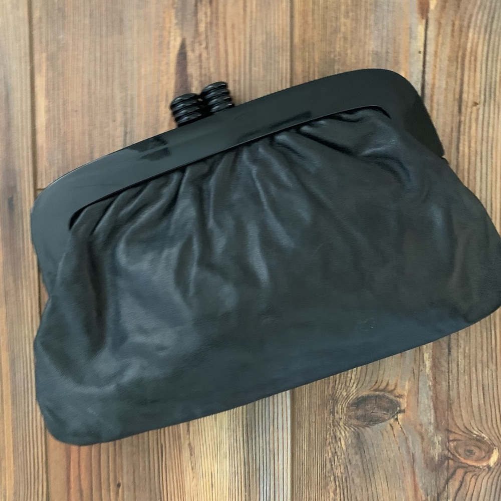 Vintage dark gray black leather small clutch purse